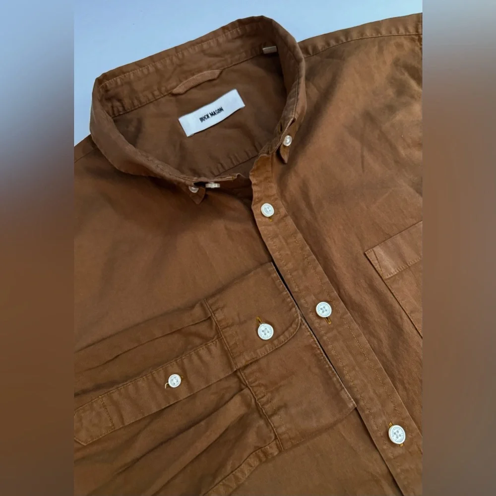 BUCK MASON Shirt Mens L Skyline Poplin Button Down Chest Pocket Brown Cotton - Picture 3 of 14